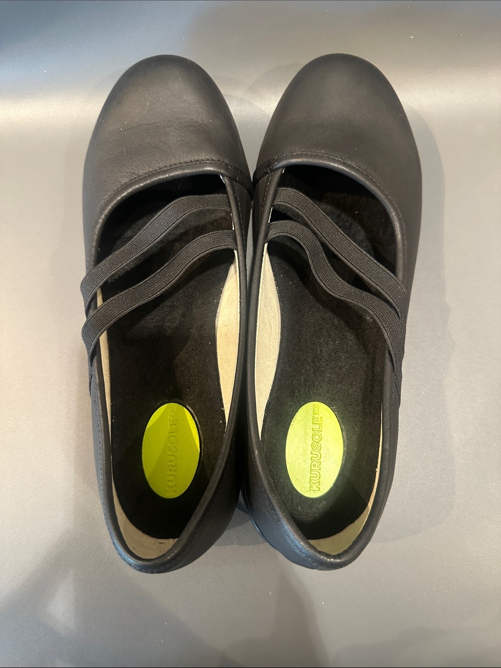 KURU Black Mary Jane-Style Comfort Flats with Dual Elastic Straps